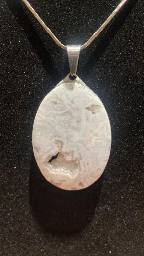 Snow Druzy Agate Oval Crystal Pendant (XL)