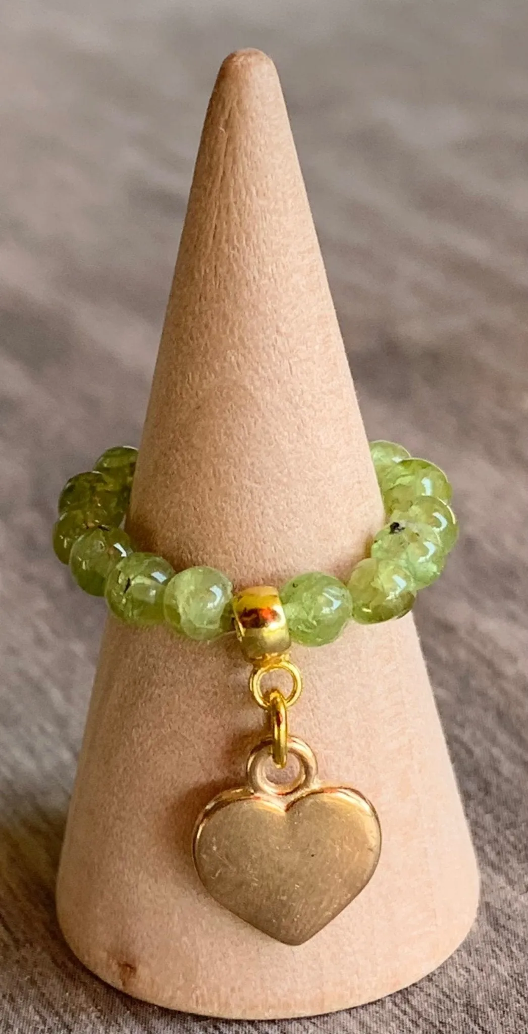 🔴SOLD🔴Gigi Handmade Peridot Beaded Expandable Ring with Heart Charm