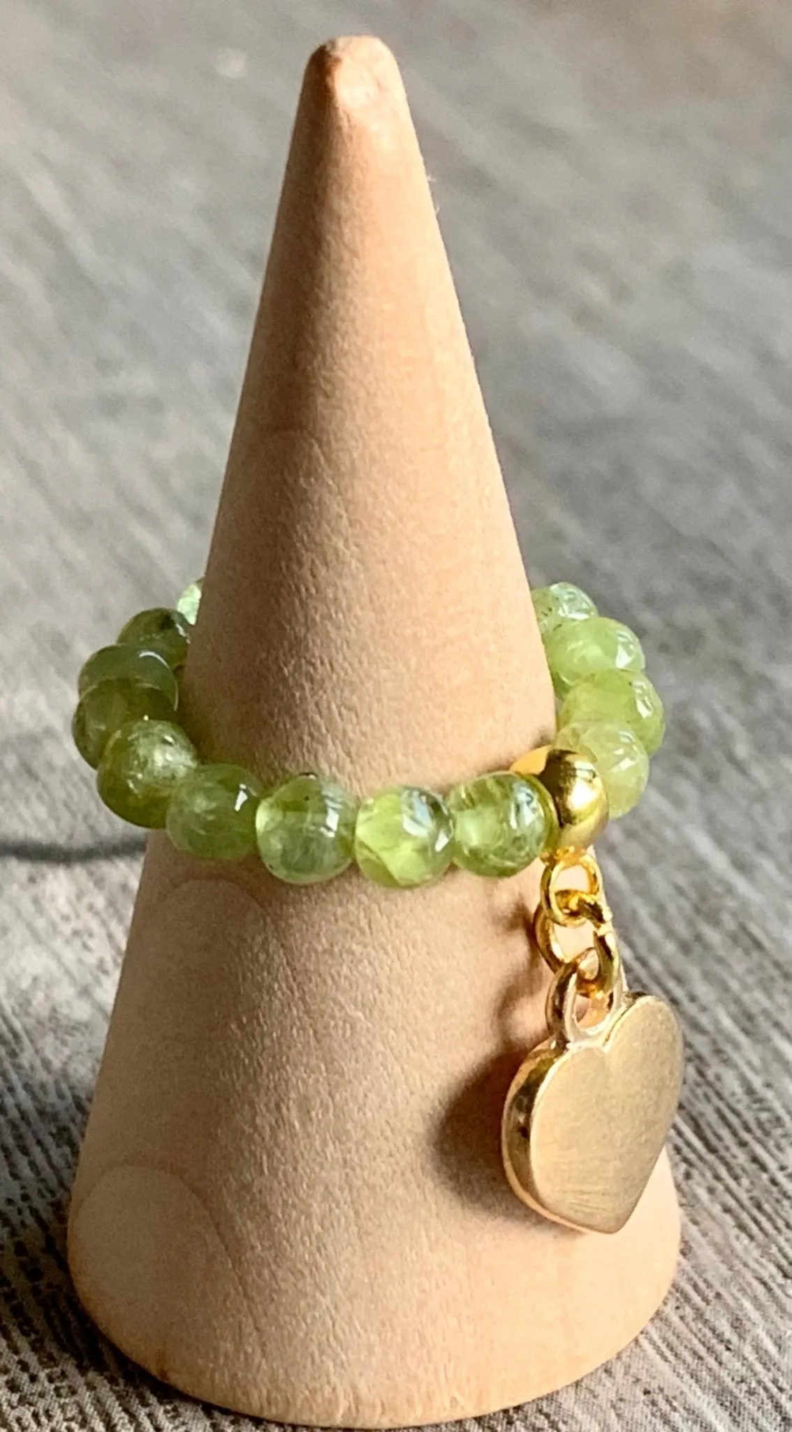 🔴SOLD🔴Gigi Handmade Peridot Beaded Expandable Ring with Heart Charm