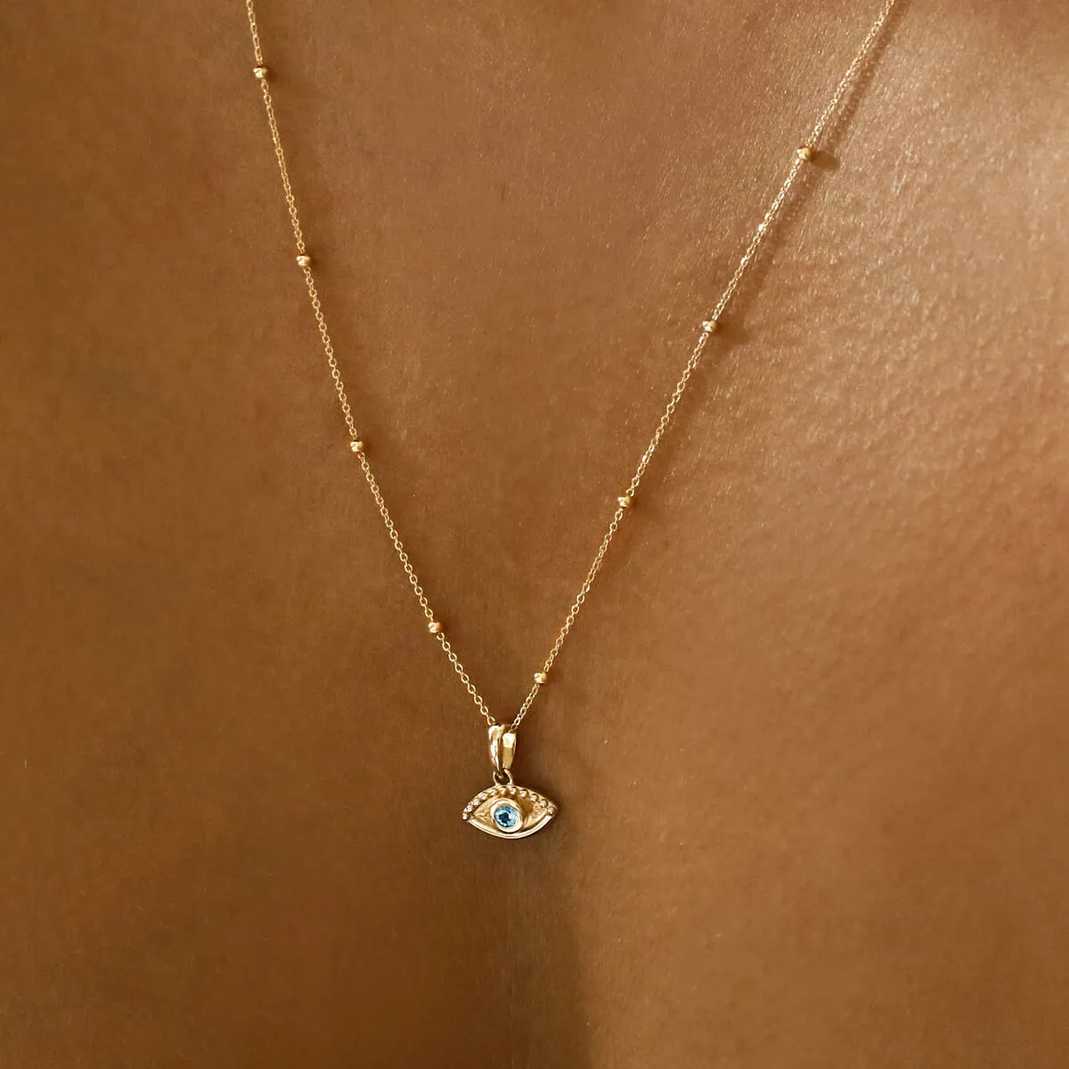 Soleil Collection Aquamarine Evil Eye Pendant | 9K Yellow Gold