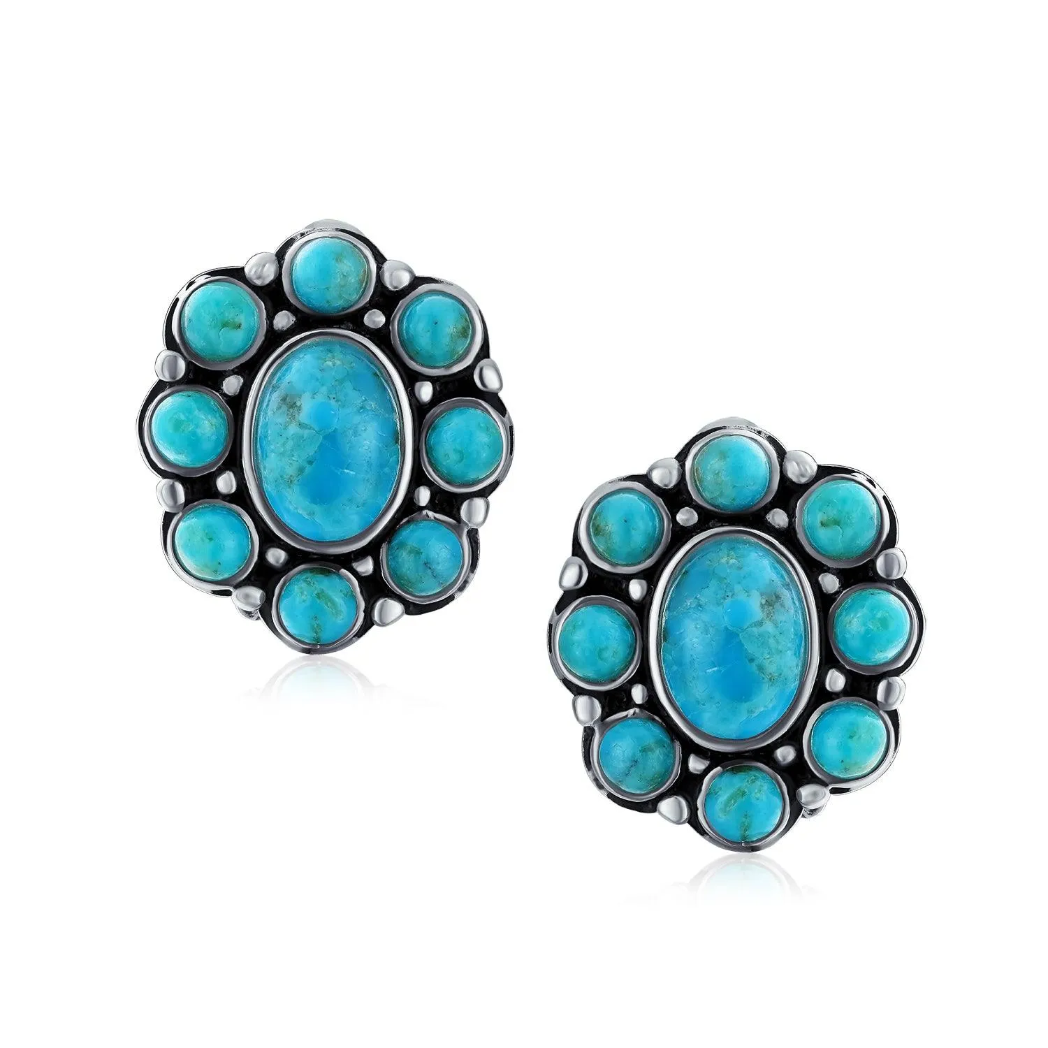 Southwestern Lapis Turquoise Cabochon Clip-On Earrings for Non-Pierced Ears Silver