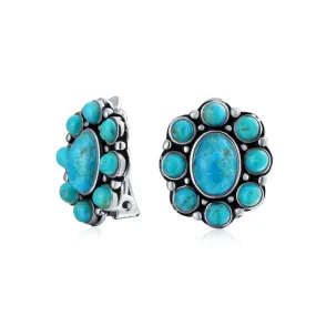 Southwestern Lapis Turquoise Cabochon Clip-On Earrings for Non-Pierced Ears Silver