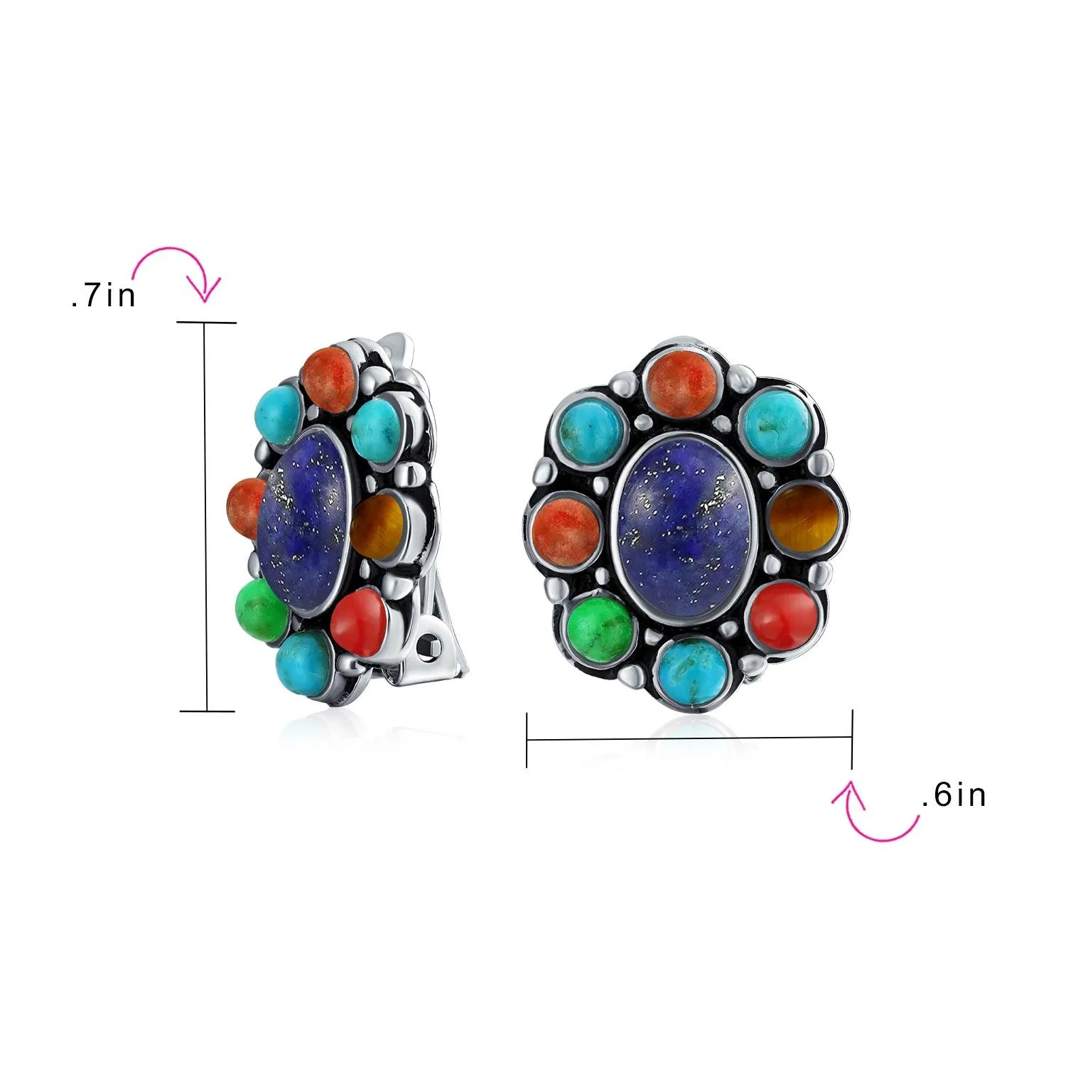 Southwestern Lapis Turquoise Cabochon Clip-On Earrings for Non-Pierced Ears Silver