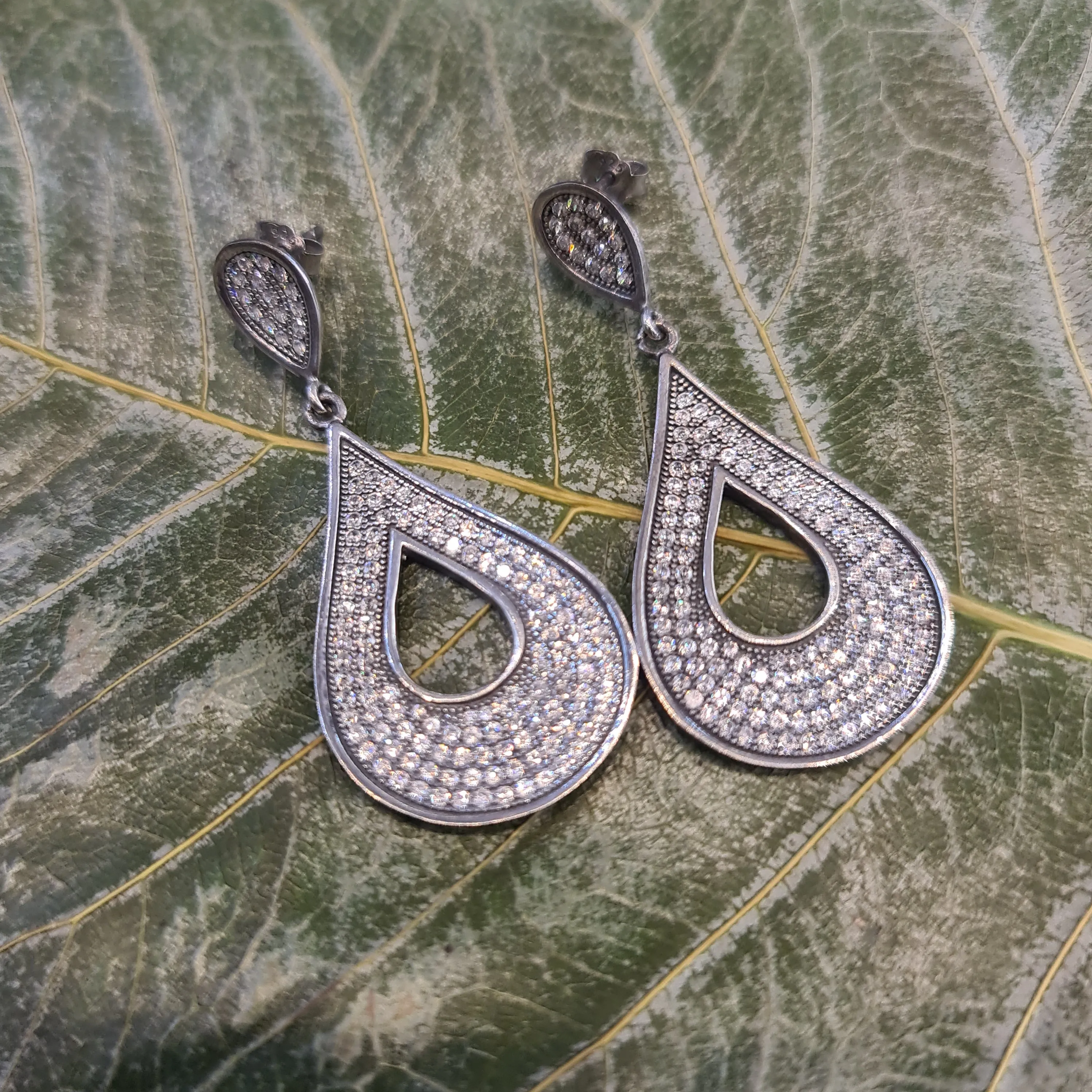 Sparkling Elegance: Dazzle in 92.5 Silver CZ Chandbali Earrings