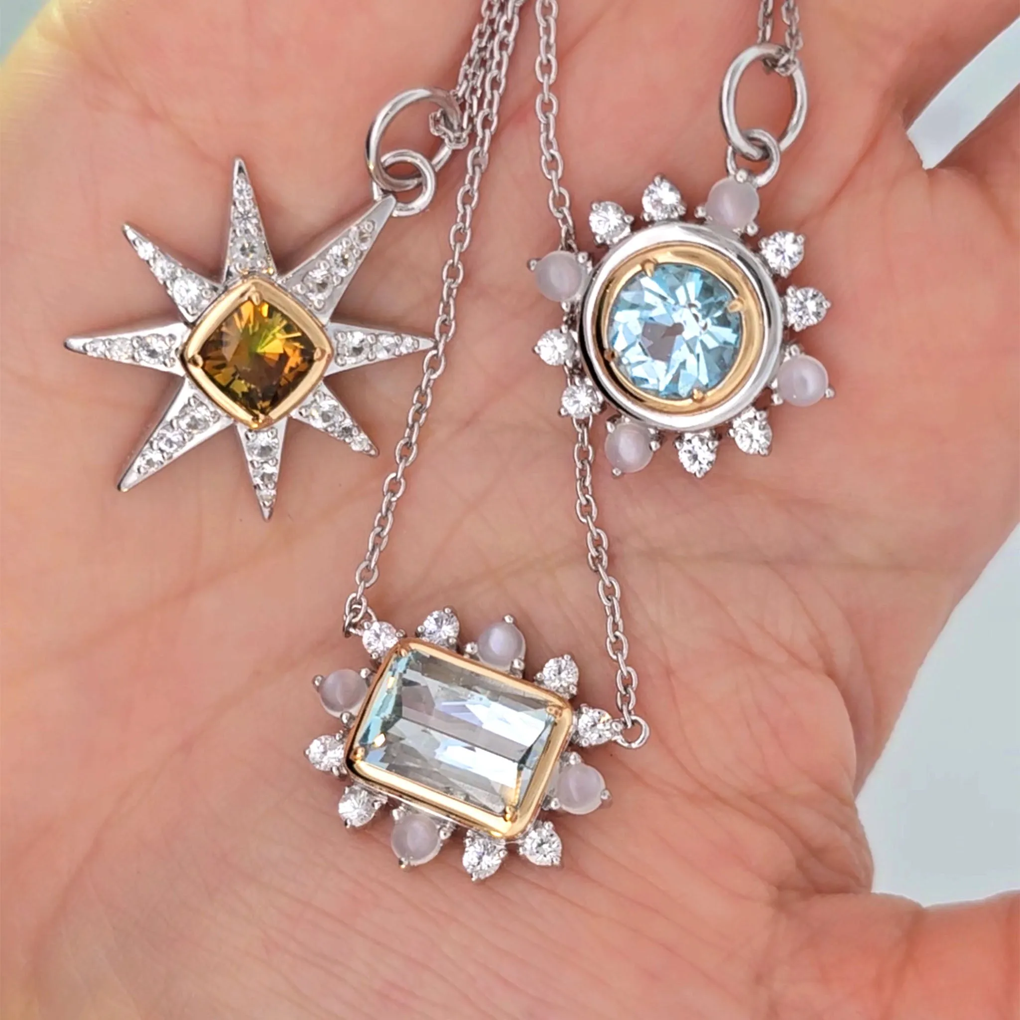 Special Edition Aquamarine, Moonstone and White Sapphire Star Necklace - Sold Out