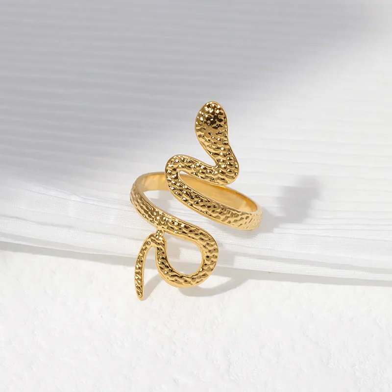 Stainless Steel Adjustable Snake Rings in 18K Gold & Silver Punk Styles for Women & Men