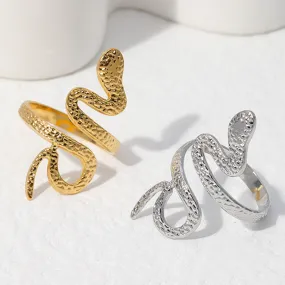 Stainless Steel Adjustable Snake Rings in 18K Gold & Silver Punk Styles for Women & Men