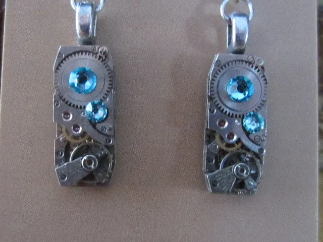 Steampunk - Aque Marine - Steampunk Earrings - Repurposed art