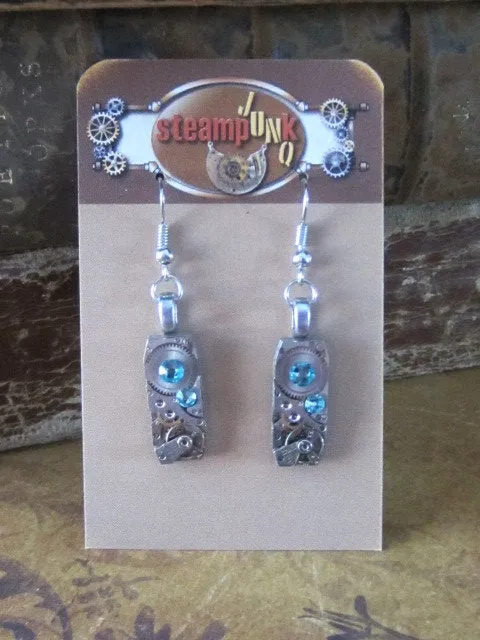 Steampunk - Aque Marine - Steampunk Earrings - Repurposed art