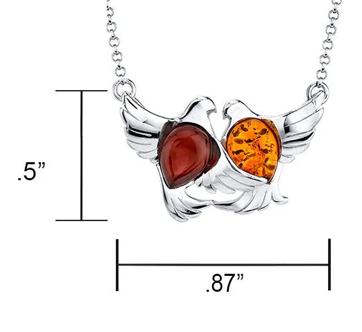 Sterling Silver 925 Freed Birds Cabochon Amber Amethyst Pendant Adjustable Necklace 16-18"