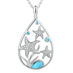 Sterling Silver Alamea Hawaii Starfish Blue Topaz and Larimar Pendant