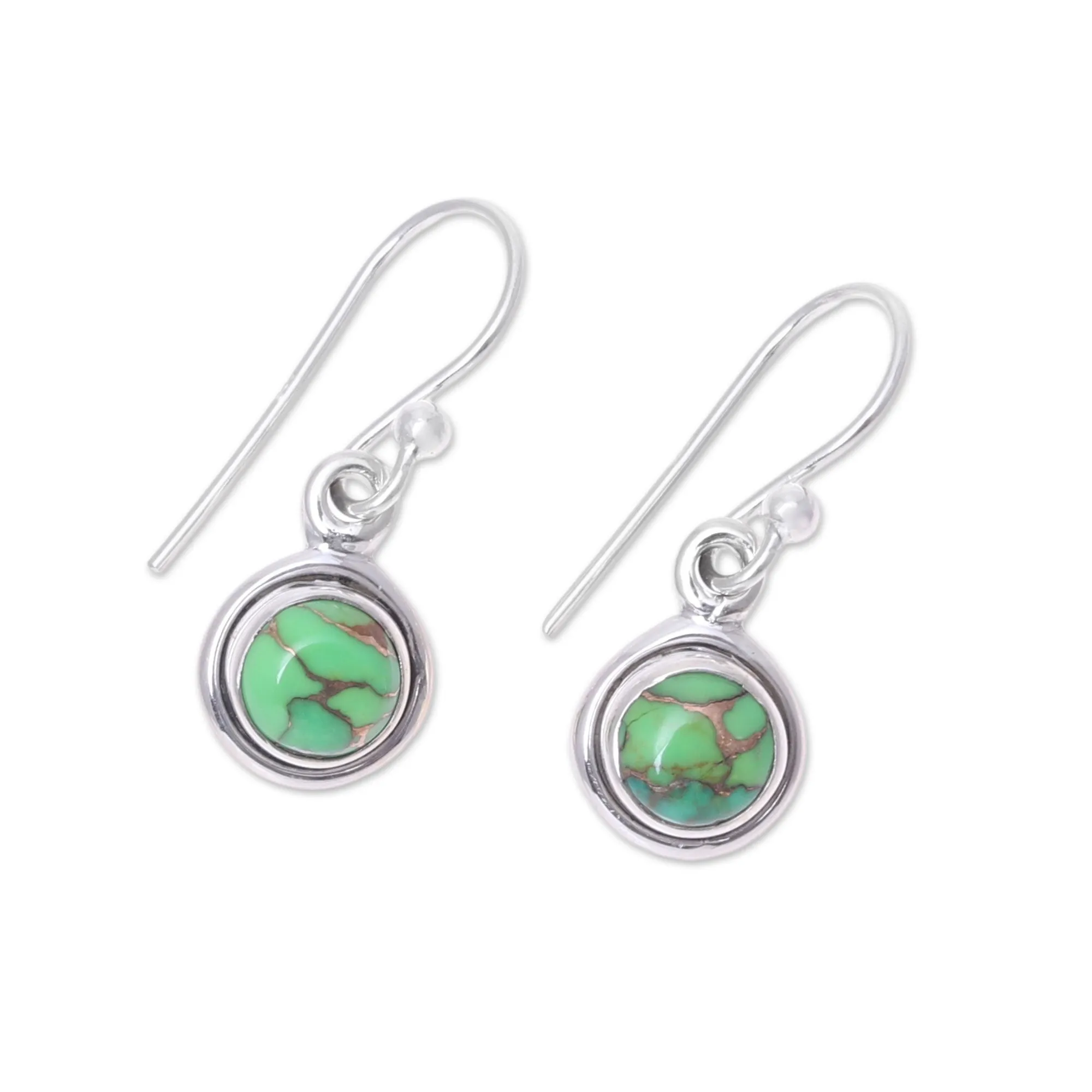 Sterling Silver and Green Composite Turquoise Earrings - Adorable Moon in Green | NOVICA