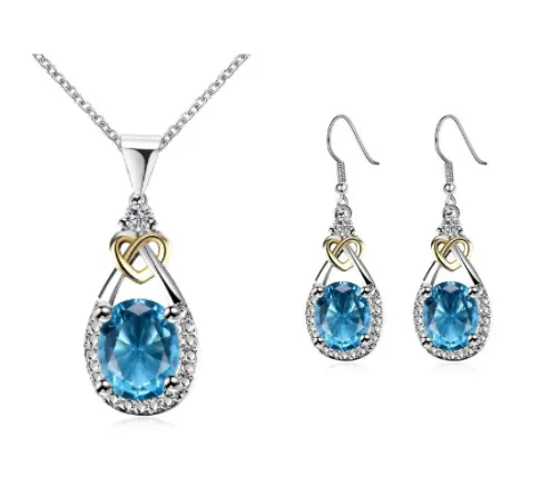 Sterling Silver Blue Jewel Necklace Ring Earrings