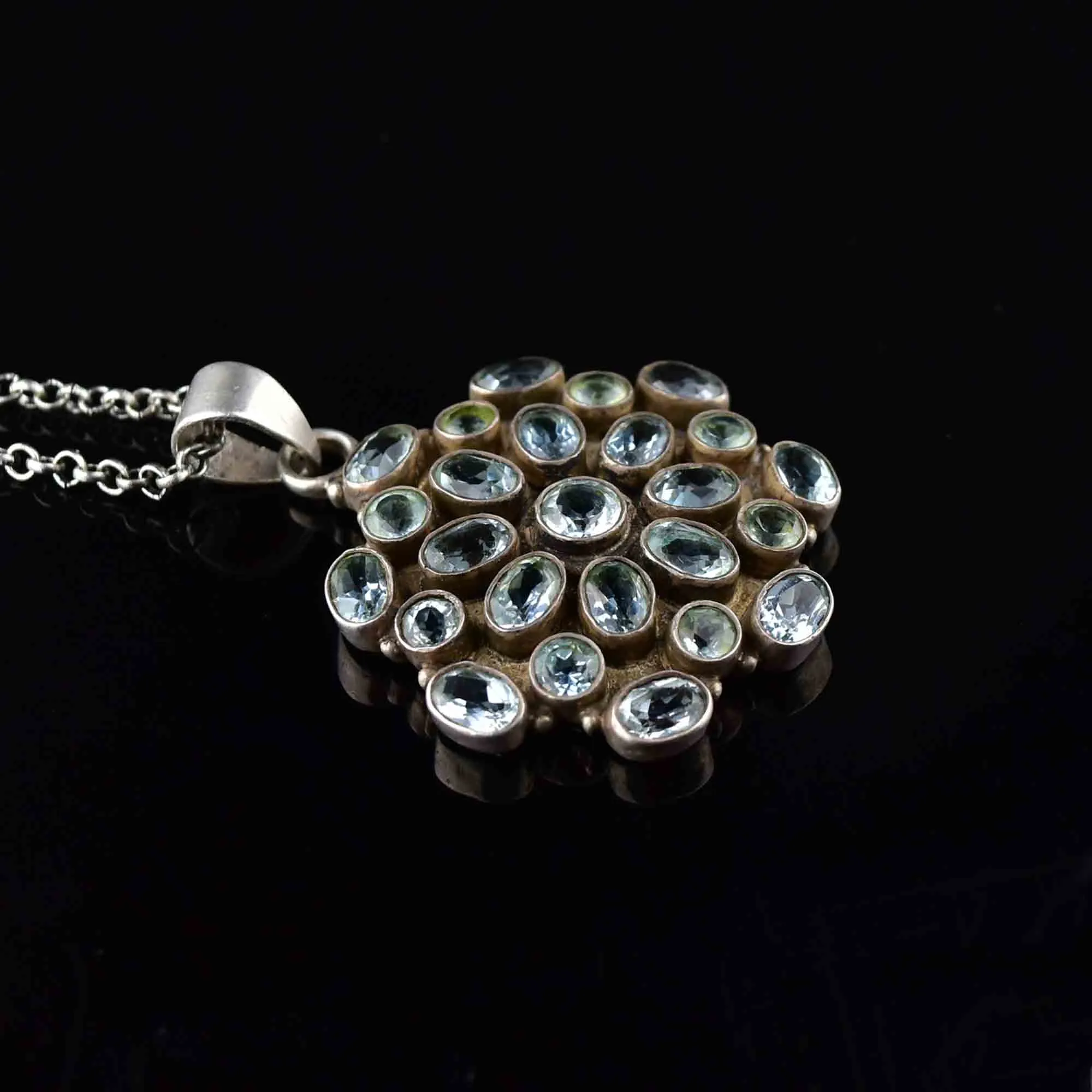 Sterling Silver Blue Topaz Starburst Pendant Necklace