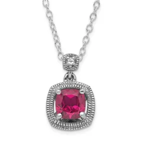 Sterling Silver Cushion Cut Lab Created Ruby 18" Necklace