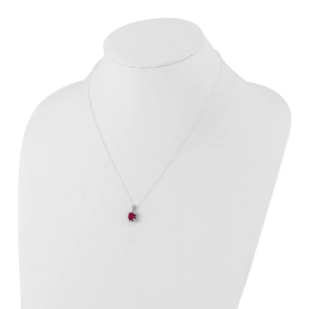 Sterling Silver Cushion Cut Lab Created Ruby 18" Necklace