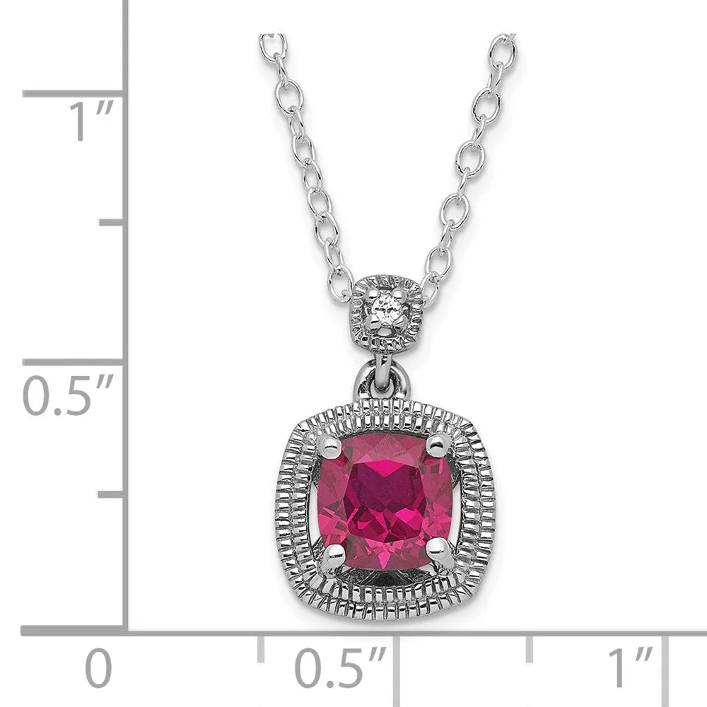 Sterling Silver Cushion Cut Lab Created Ruby 18" Necklace