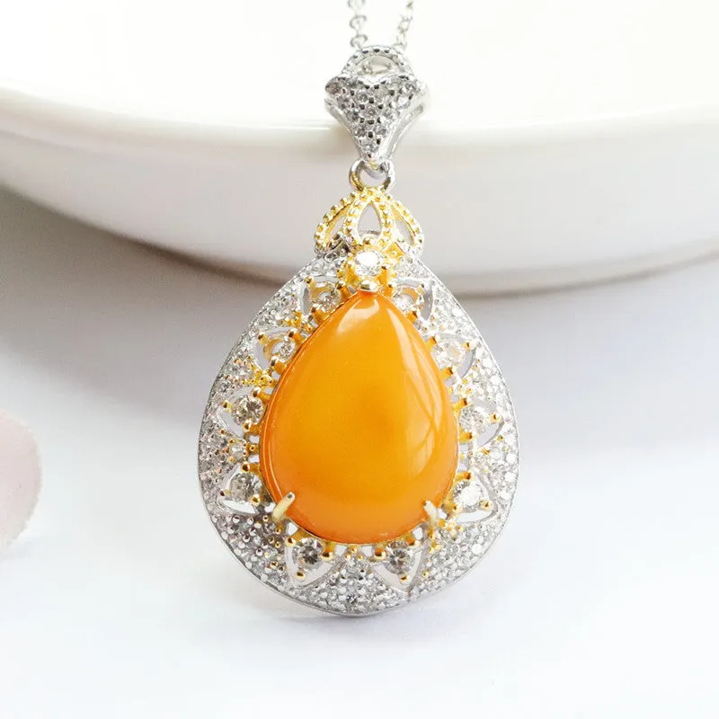 Sterling Silver Fortune's Favor Necklace with Beeswax Amber Pendant