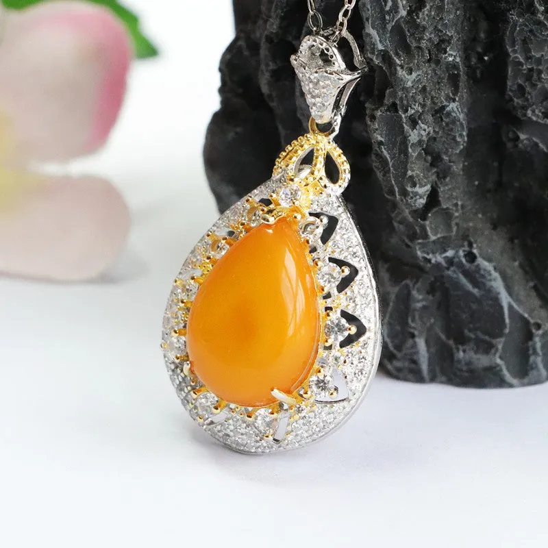 Sterling Silver Fortune's Favor Necklace with Beeswax Amber Pendant