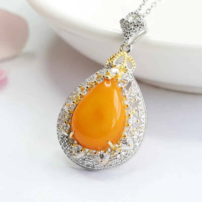 Sterling Silver Fortune's Favor Necklace with Beeswax Amber Pendant