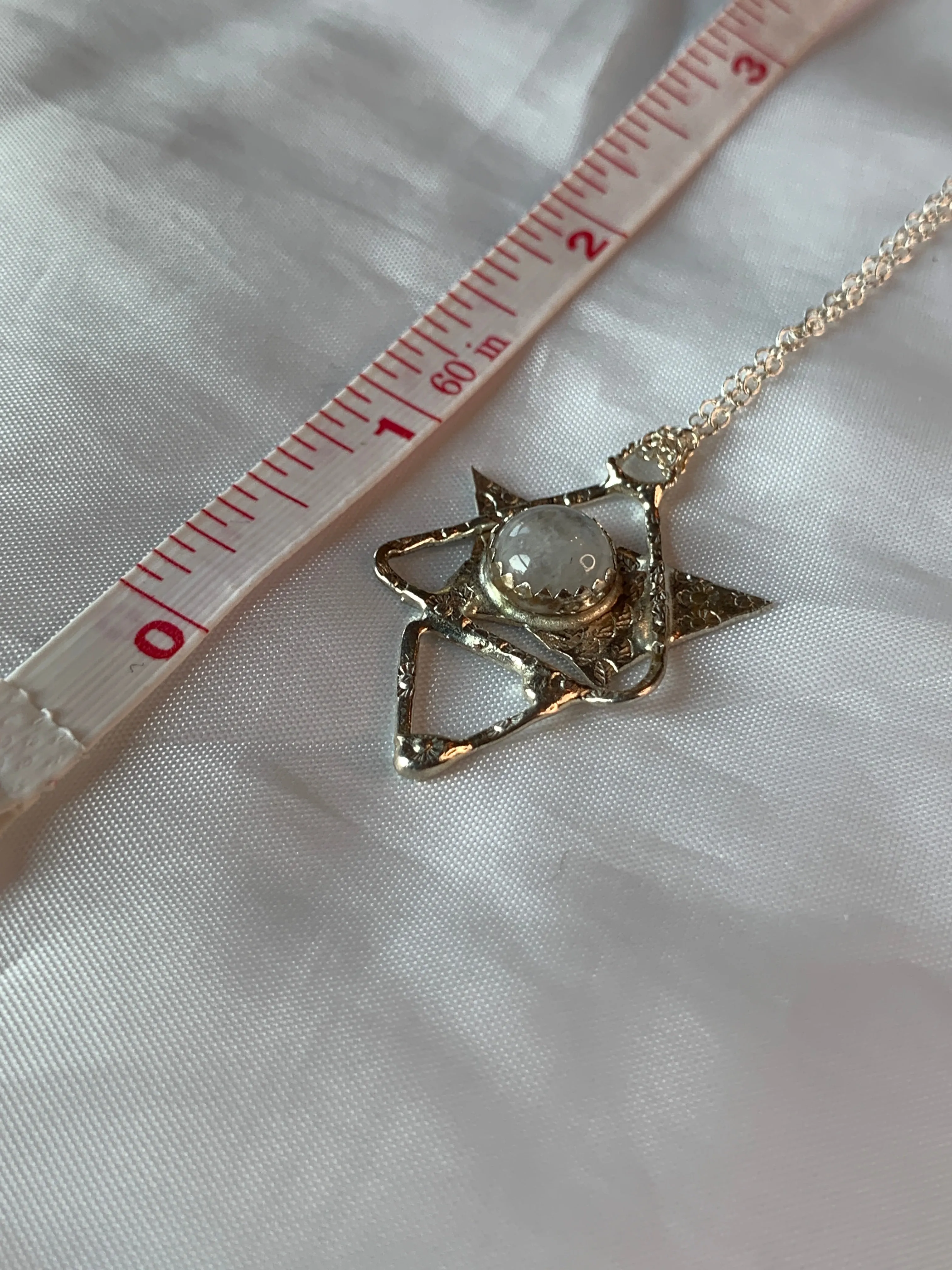 Sterling Silver Fused Star Pyramid Triangle Necklace with Moonstone.