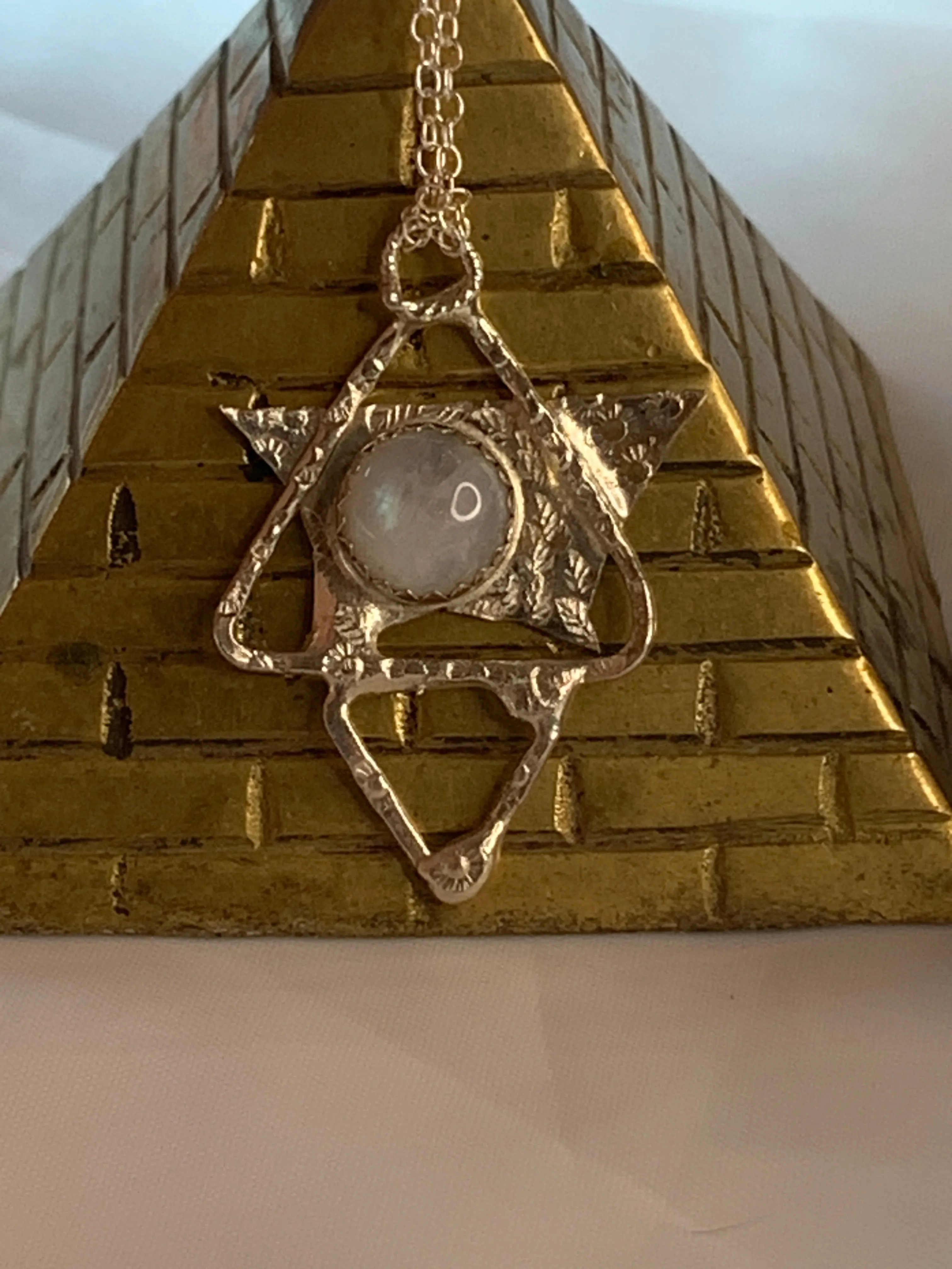 Sterling Silver Fused Star Pyramid Triangle Necklace with Moonstone.