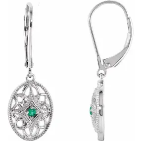 Sterling Silver Natural Emerald Lever Back Earrings