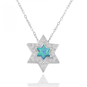 Sterling Silver Opal And CZ Jewish Star Pendant