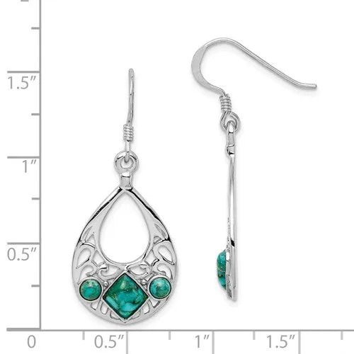 Sterling Silver Teardrop Filigree Turquoise Dangle Earrings