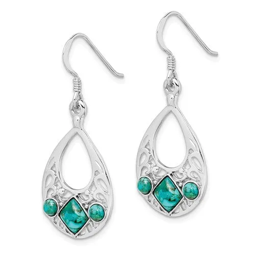 Sterling Silver Teardrop Filigree Turquoise Dangle Earrings