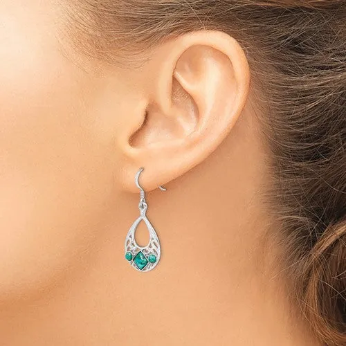 Sterling Silver Teardrop Filigree Turquoise Dangle Earrings