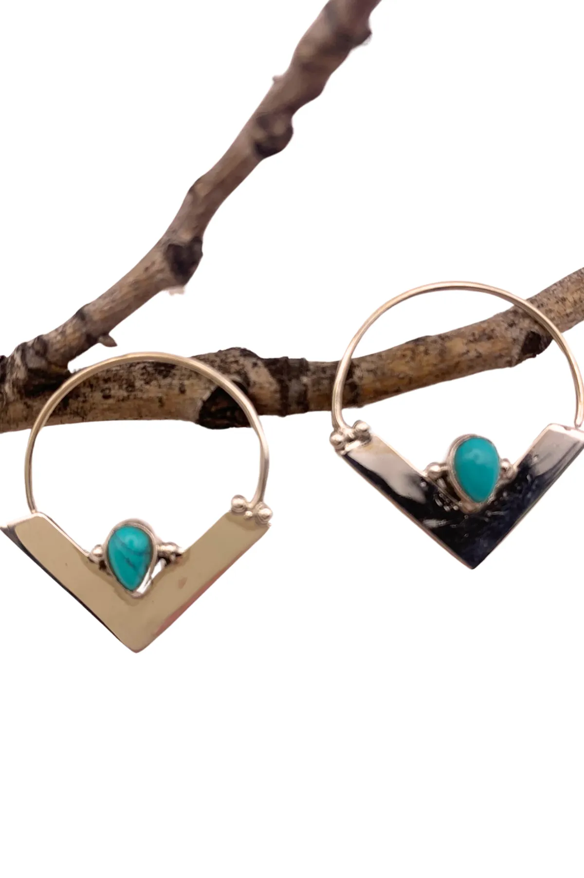 Sterling Silver Turquoise Winged Hooped Earrings