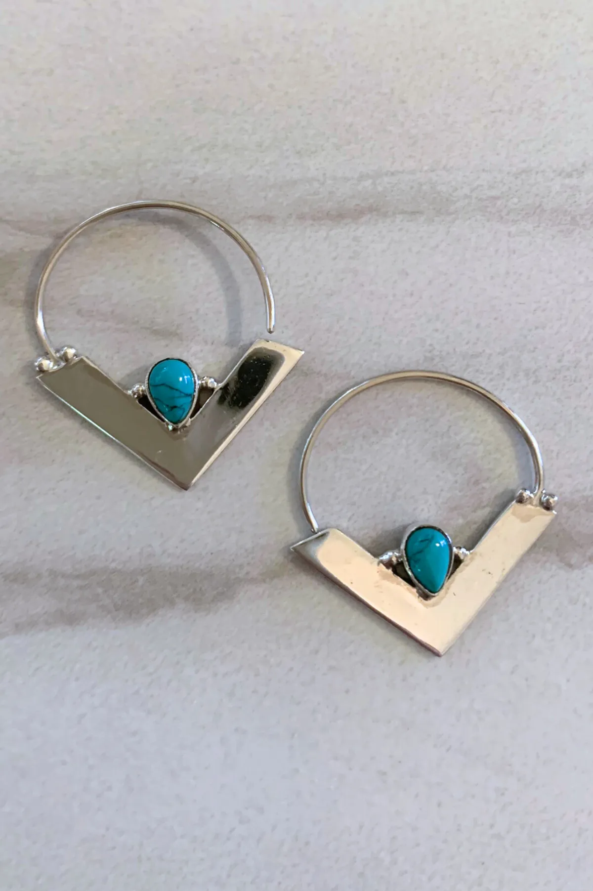 Sterling Silver Turquoise Winged Hooped Earrings