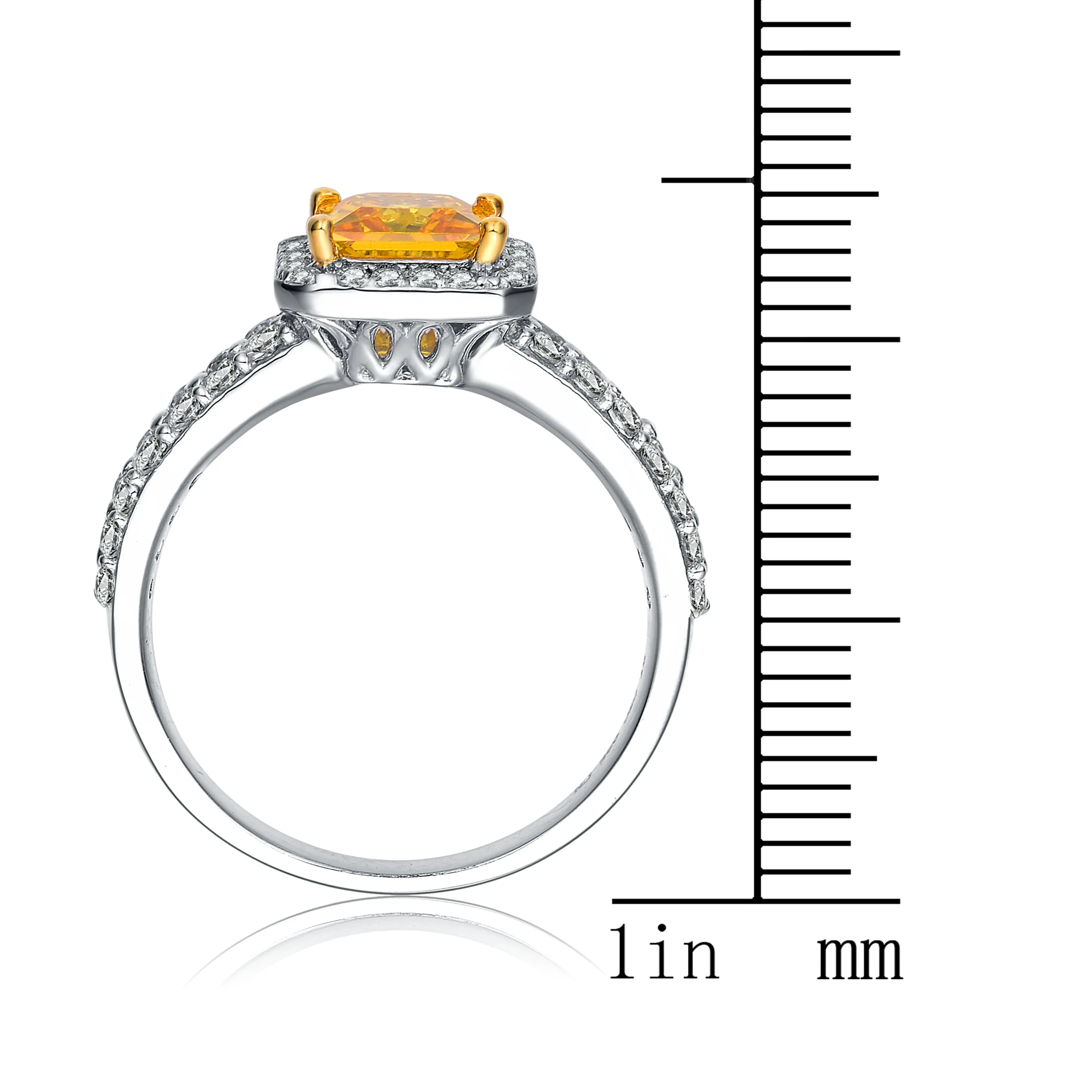 Sterling Silver Yellow Cubic Zirconia Brilliant Cut Halo Ring (Double Band)