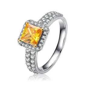 Sterling Silver Yellow Cubic Zirconia Brilliant Cut Halo Ring (Double Band)