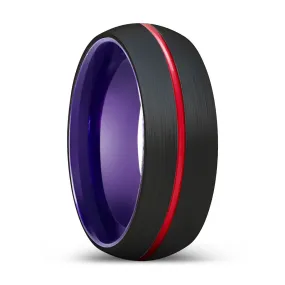 STORK | Purple Ring, Black Tungsten Ring, Red Groove, Domed