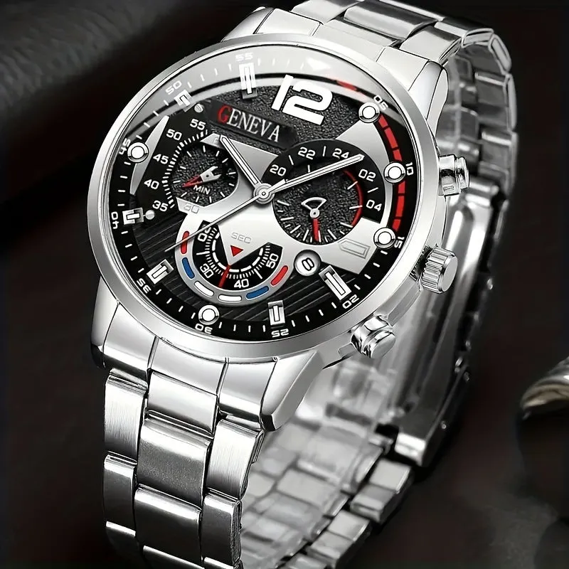 Stylish Mens Quartz Watch  Bracelet Set  Perfect Gift