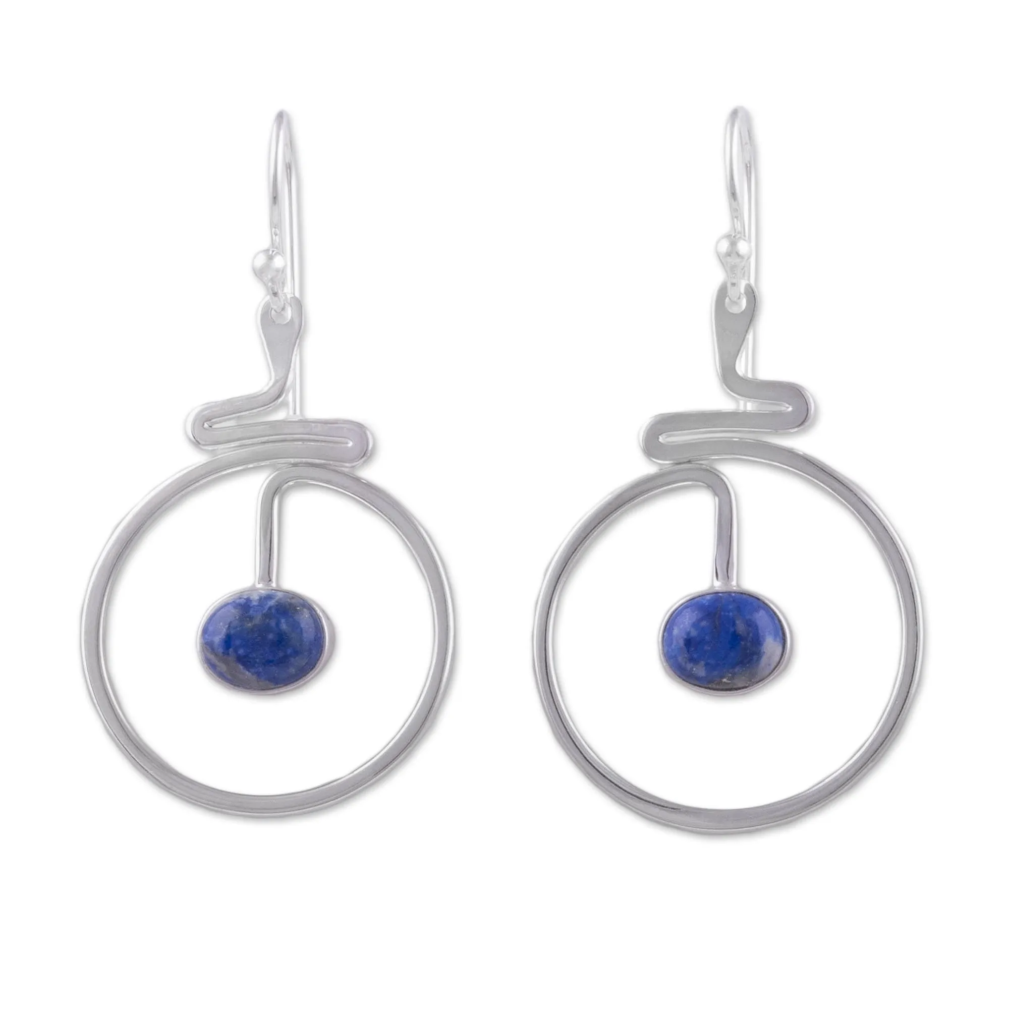 Swirling Moons Round Lapis Lazuli Dangle Earrings from Peru