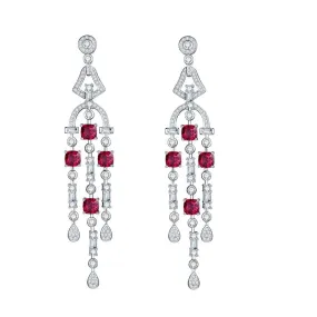 Tassels Lab-Created Ruby Silver Drop Earrings