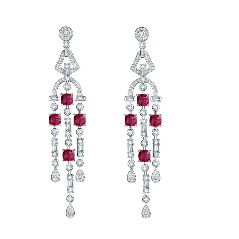 Tassels Lab-Created Ruby Silver Drop Earrings