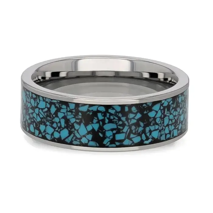 Tassos Crushed Turquoise Inlay Pipe cut Tungsten Wedding Band - 8mm