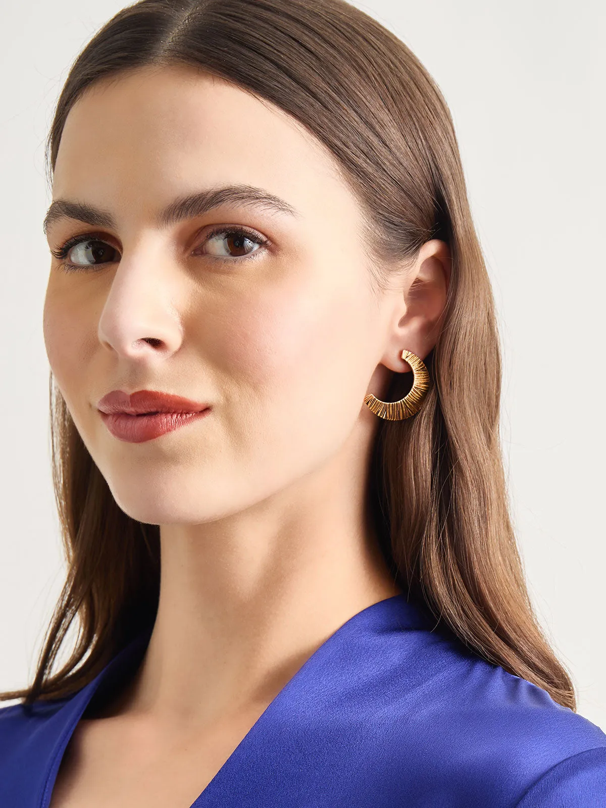 Textured Warm Gold Swoop Earrings