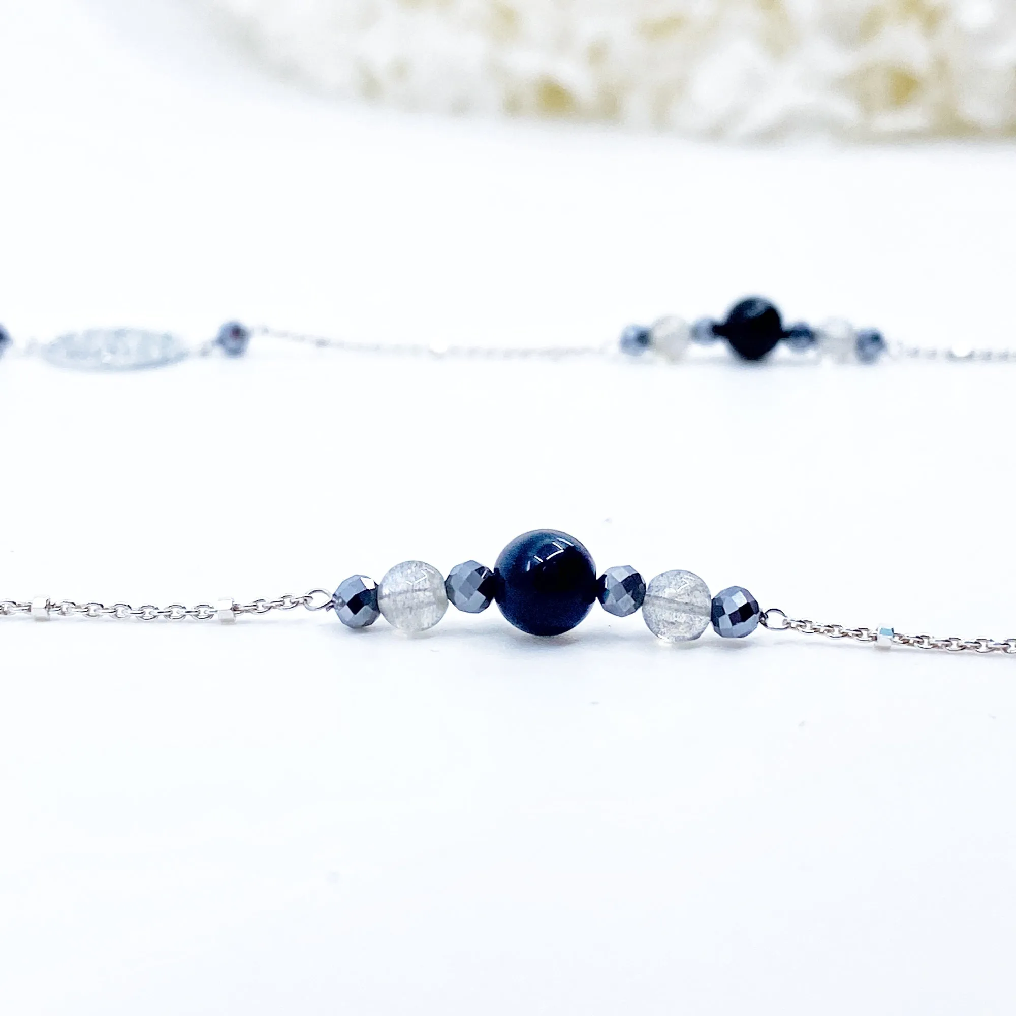 The Nine Grey Gemstone Necklace in Sterling Silver