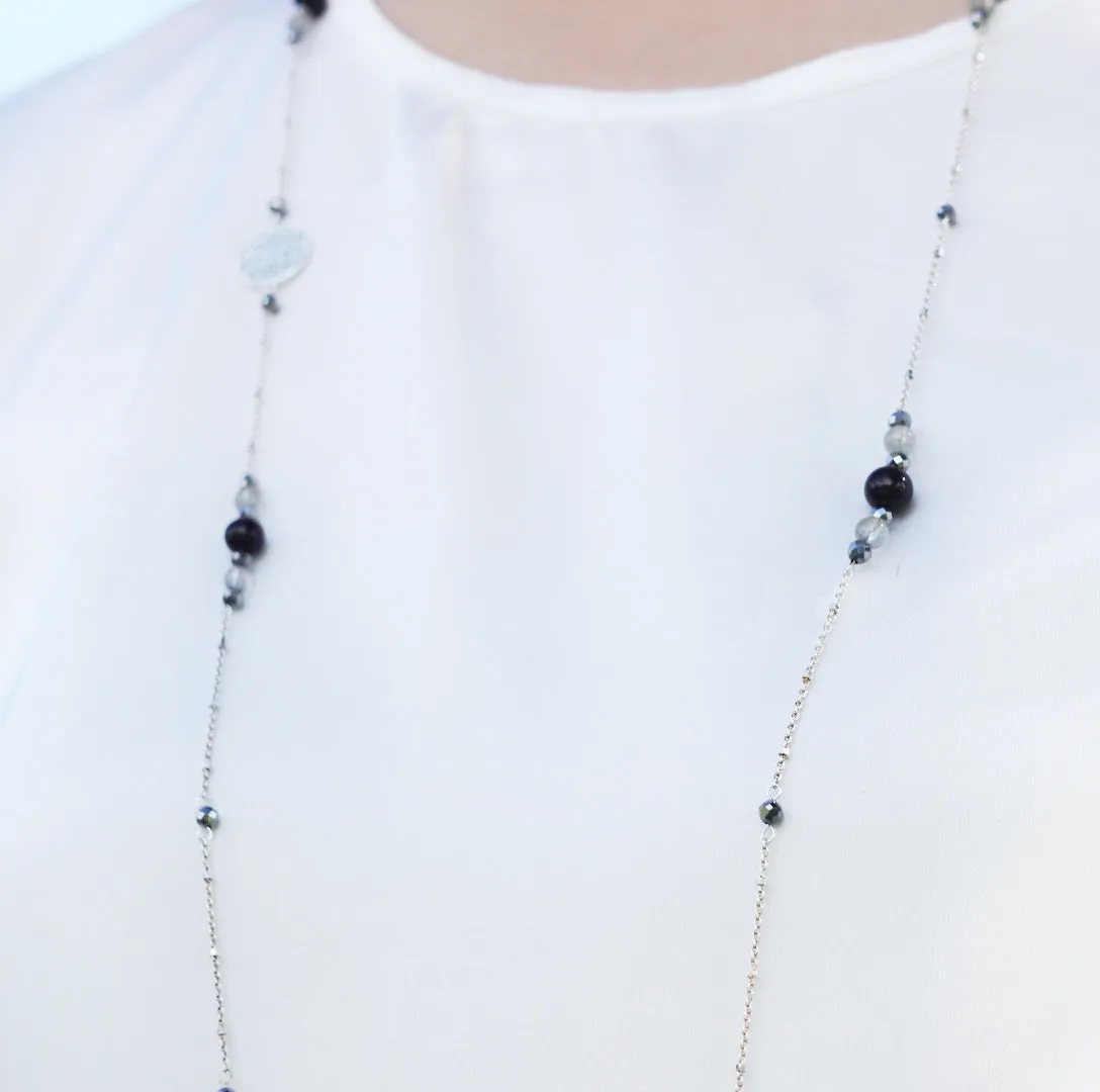 The Nine Grey Gemstone Necklace in Sterling Silver