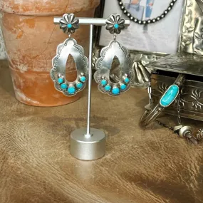 The Sterling Silver & Turquoise Concho Teardrop Earrings