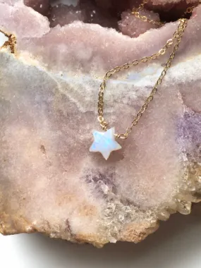 Tiny Rainbow Moonstone Star Mini Layering Crystal Necklace