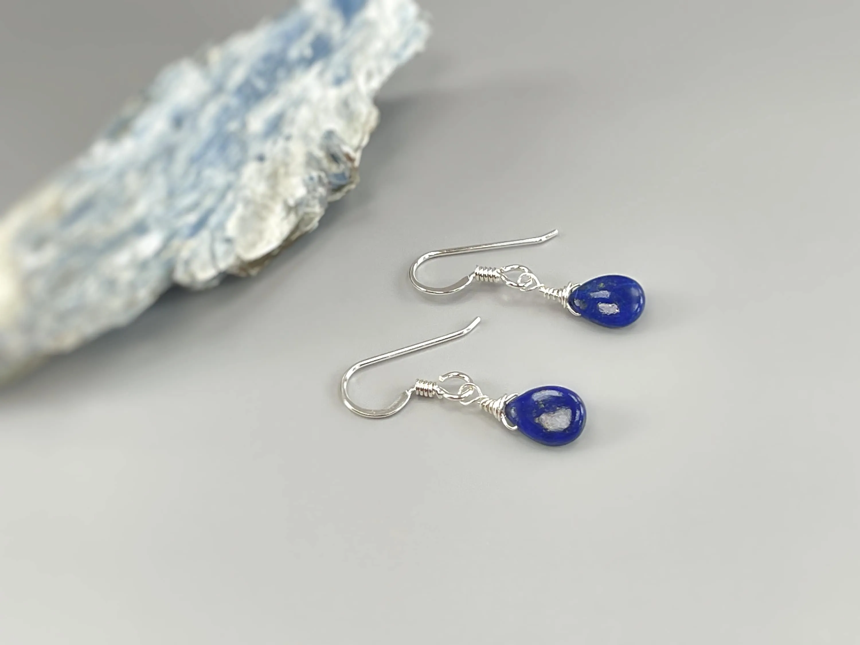 Tiny tear drops Dainty Lapis Lazuli earrings dangle 14k Gold fill, Sterling Silver