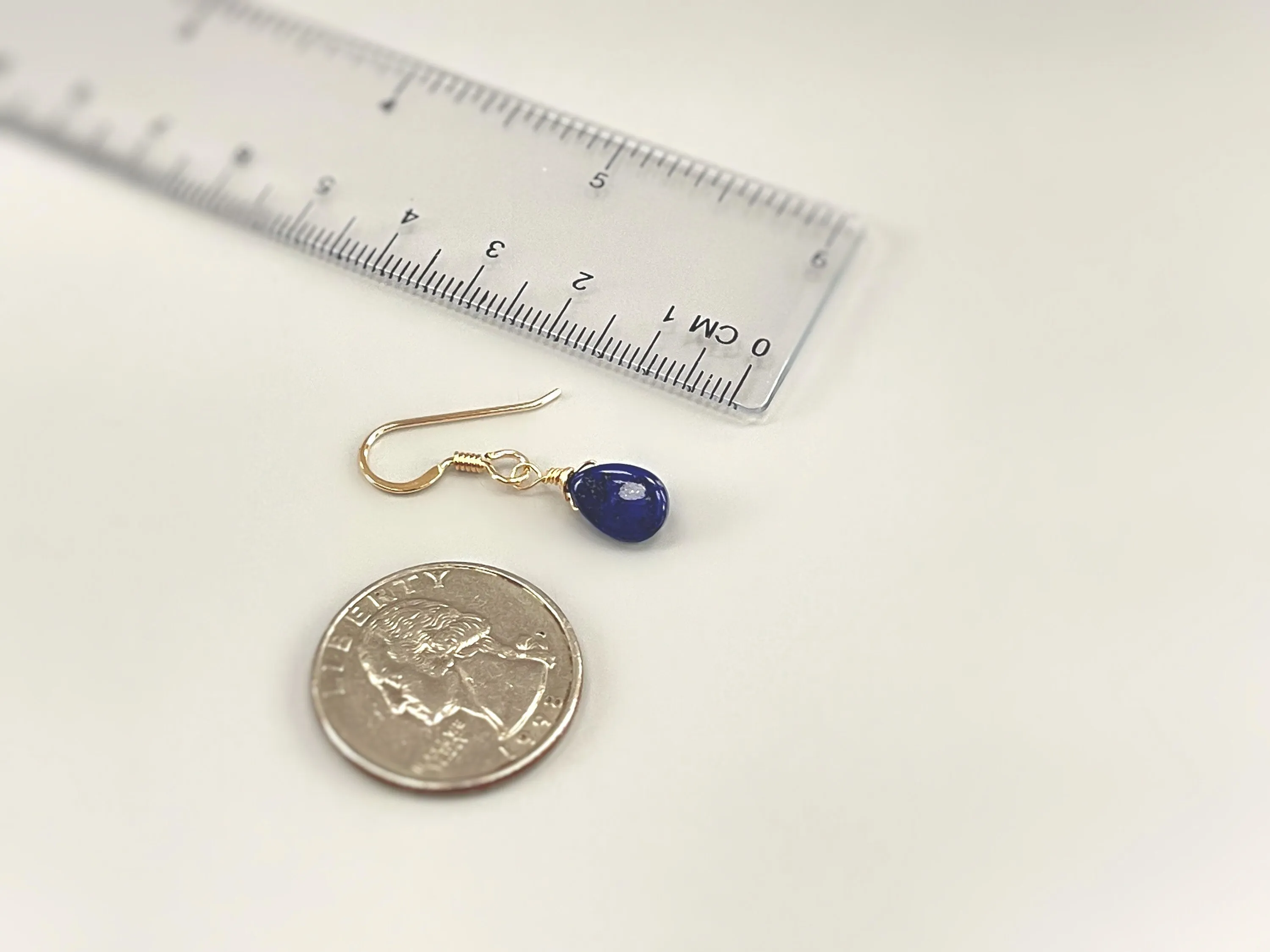 Tiny tear drops Dainty Lapis Lazuli earrings dangle 14k Gold fill, Sterling Silver