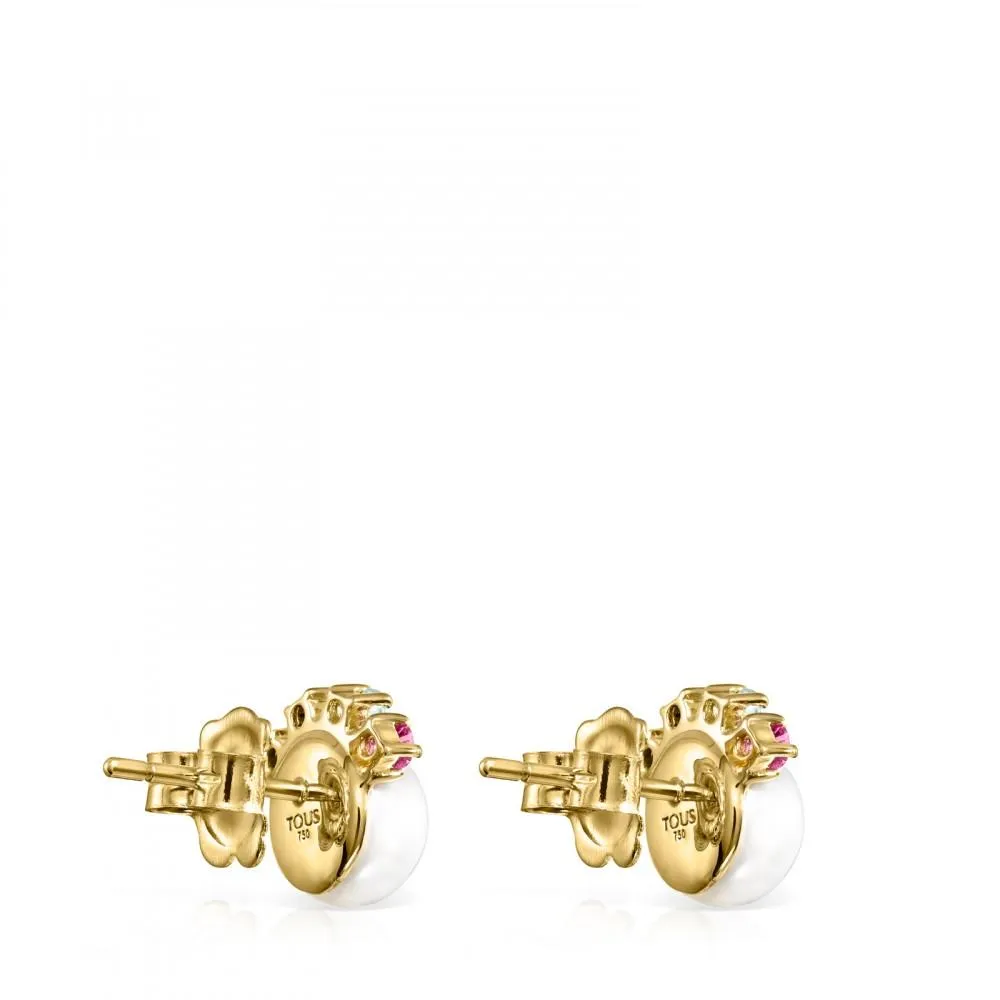 Tous Gold Real Sisy Earrings with small Pearl and Gemstones 812453020