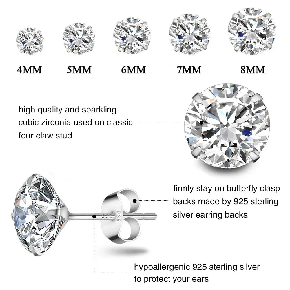 TTVOVO 925 Sterling Crystal Stud Earrings for Women Men Square Pricess Cut Cubic Zirconia CZ Stone 4 Claws Earrings S925 Jewelry